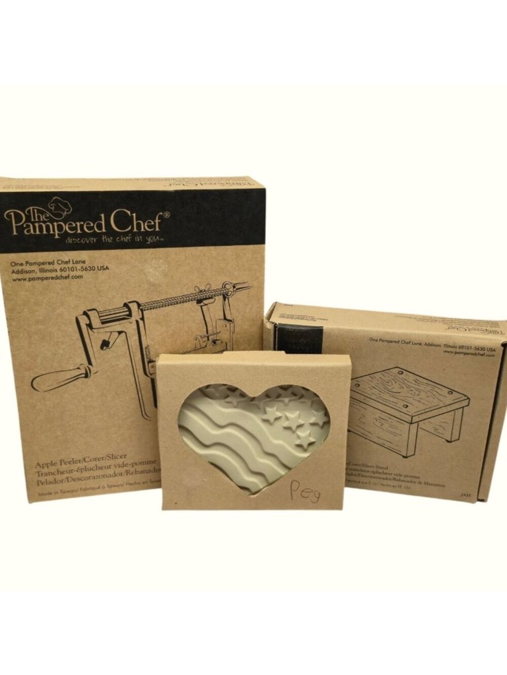 NOS Pampered Chef Apple Peeler Corer Slicer Stand USA Trivet Gift Set NIB Lot x3